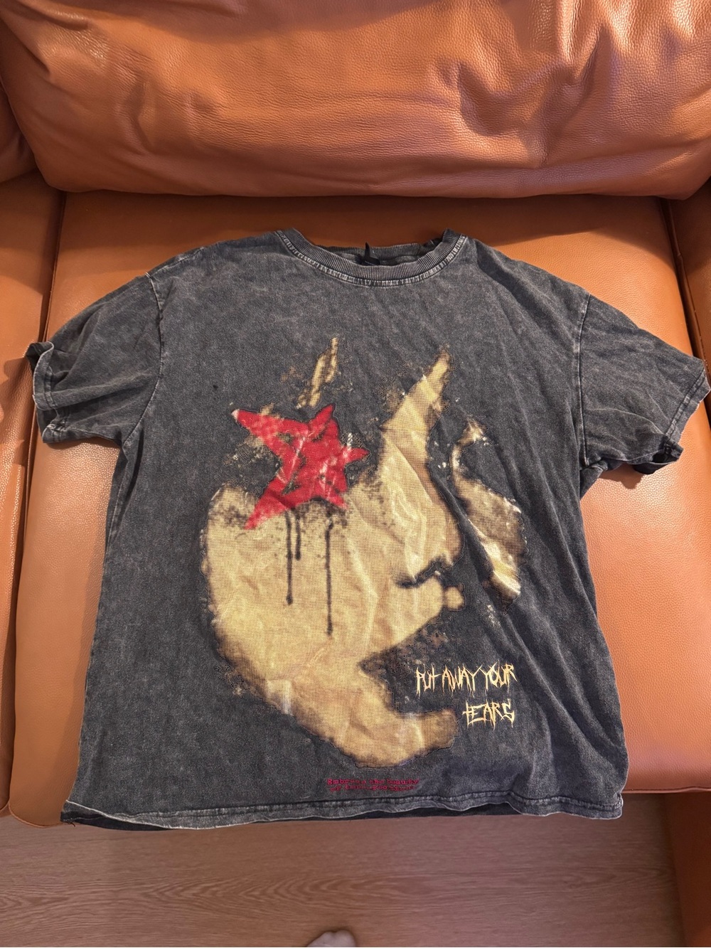 Black Graphic Tee with Red Star Print